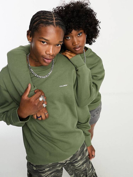 COLLUSION Unisex logo sweat in khaki