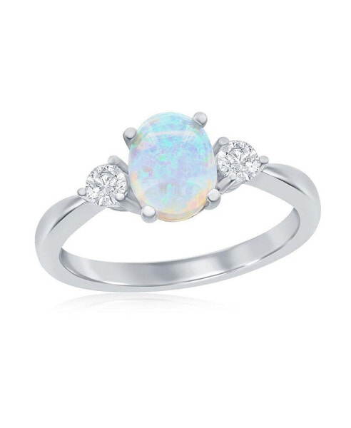 Sterling Silver Oval Opal and CZ Ring