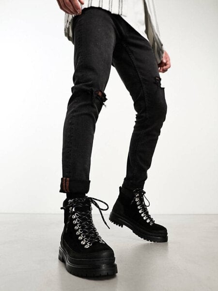 Walk London Element hiker boots in black suede