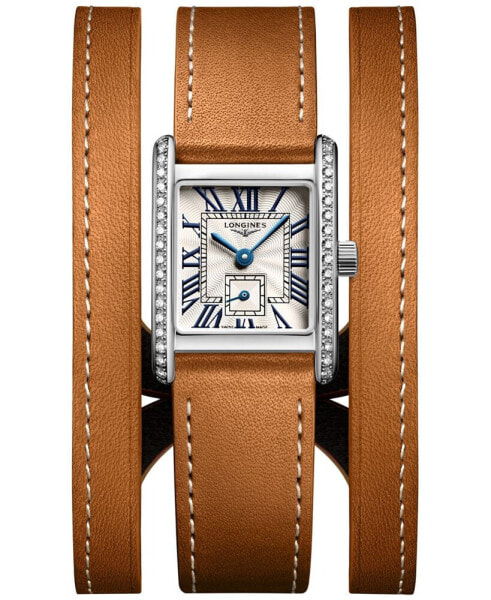 Women's Swiss Mini Dolcevita Diamond (3/8 ct. t.w.) Brown Three-Row Leather Strap Watch 29mm