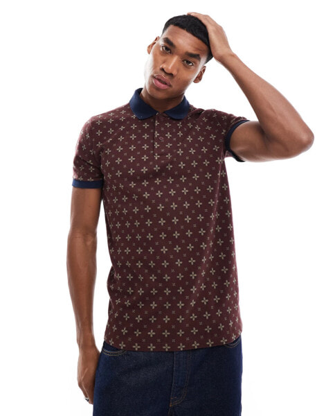 Hollister icon logo geometric print pique polo in navy