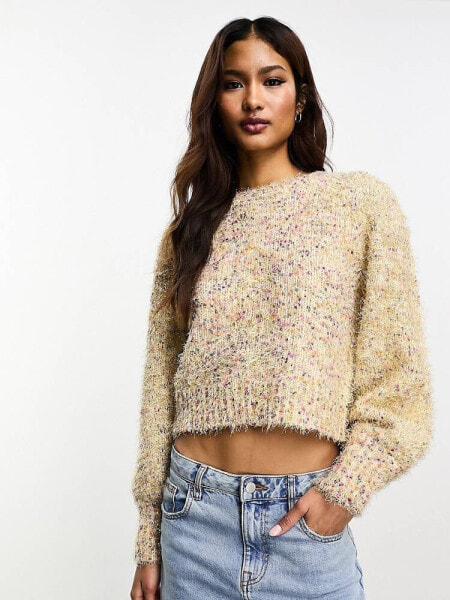 Only round neck glitter jumper in multi