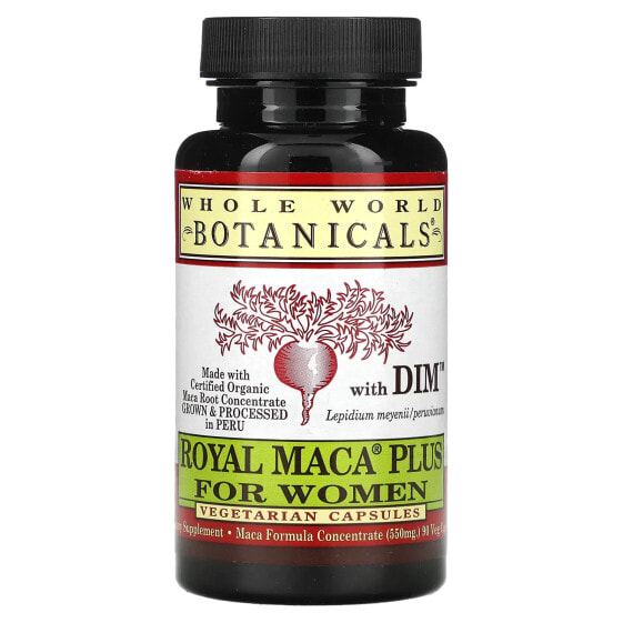 Витаминно-травяной препарат Royal Maca Plus with DIM for Women, 900 мг, 90 вегетарианских капсул (550 мг на капсулу) Whole World Botanicals