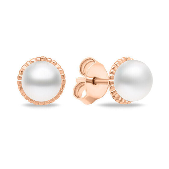 Minimalist bronze earrings with genuine pearls EA620R