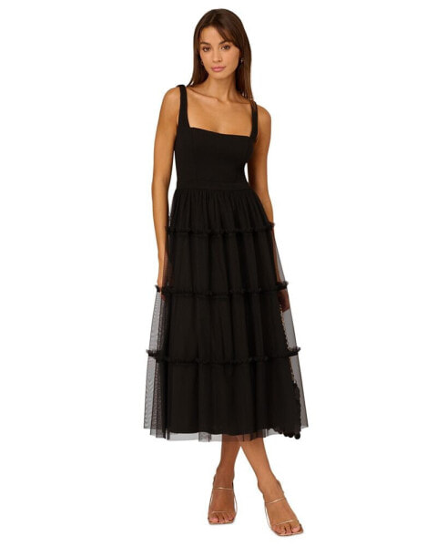 Women's Square-Neck Midi Mesh Dress