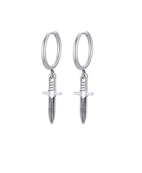 Stainless Steel Oxidized Knife Charm Huggie Hoop Earrings