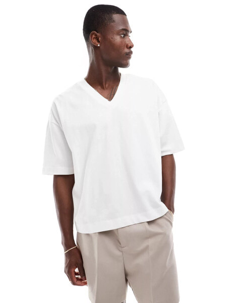 ASOS DESIGN heavyweight oversized v-neck t-shirt in white