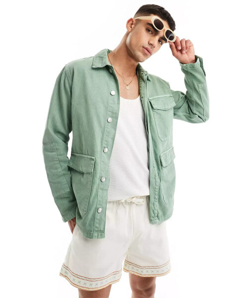 ONLY & SONS denim utility jacket in sage