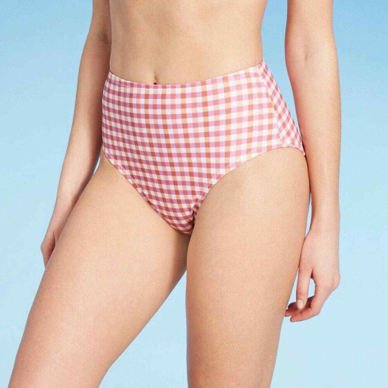 Women's Gingham Medium Coverage High Waist Bikini Bottom - Kona So™ Bright Large