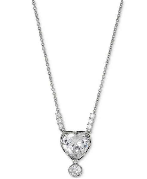Silver-Tone Cubic Zirconia Heart Pendant Necklace, 16" + 2" extender, Created for Macy's