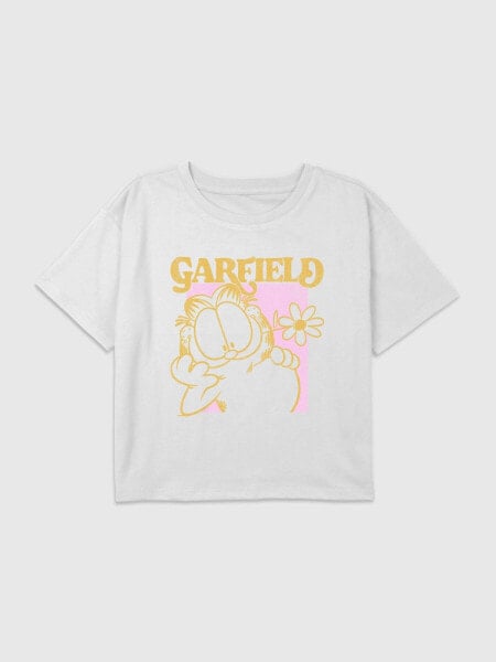 Kids Garfield Retro Flower Power Graphic Boxy Crop Tee