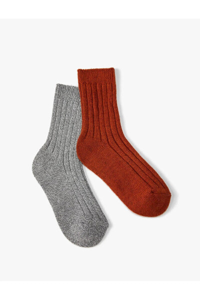 2'li Soket Çorap Seti Yün Karışımlı Dokulu Çok Renkli
