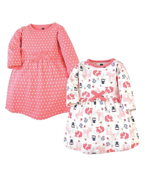 Baby Girls Cotton Long-Sleeve Dresses 2pk, Rose Leopard