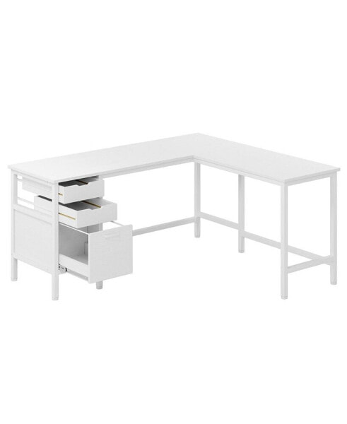 L Shaped Desk with File Drawer Cabinet, 59 Inch Corner Desk L Shaped Computer Desk with Drawers, PC Table Writing Desk for Home Office