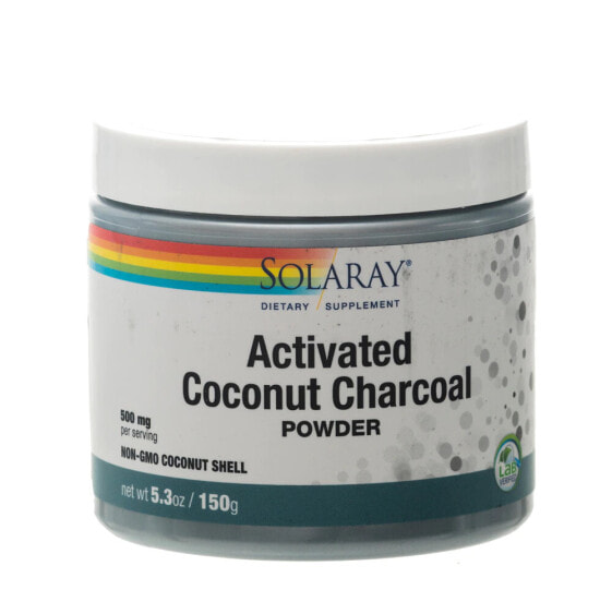 Solaray Activated Coconut Charcoal Powder порошок активированного кокосового угля 500 мг 150 г