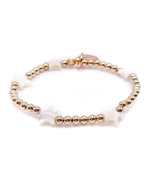 Non-Tarnishing Gold filled, 4mm Gold Ball and Mother of Pearl Star Stretch Bracelet