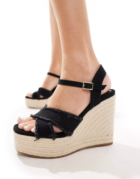 Stradivarius open wedge espadrille in black