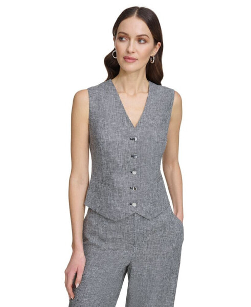 Women's Window Pane Button-Up Vest