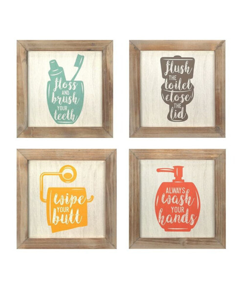 Stratton Home Decor Set of 4 -Floss, Flush, Wipe, Wash Wall Art