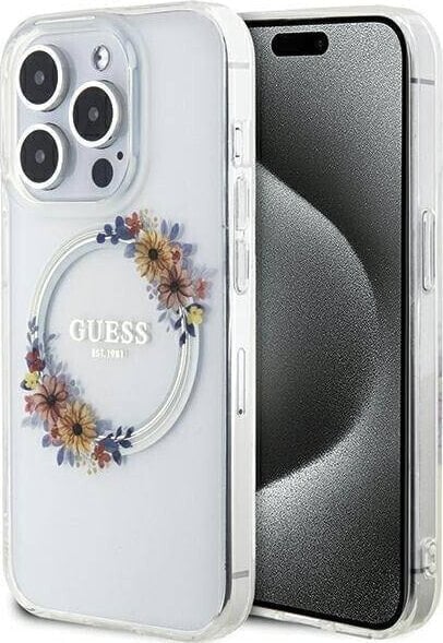 Guess GUESS GUHMP15XHFWFCT IPHONE 15 PRO MAX 6.7" TRANSPARENT HARDCASE IML FLOWERS WREATCH MAGSAFE standard