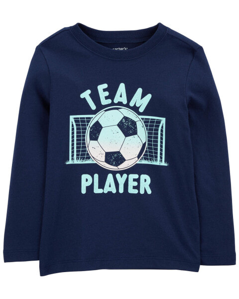 Toddler Soccer Cotton Blend Long-Sleeve Tee - Blue 3T