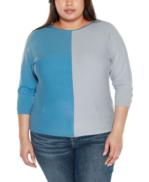 Plus Size Colorblock 3/4-Sleeve Dolman Sweater