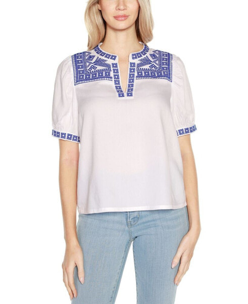 Women's Embroidered Boho Short Sleeve Top