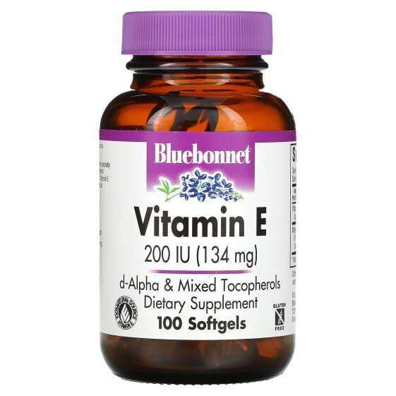 Витамин Е Bluebonnet Nutrition, 200 ME (134 мг), 100 мягких капсул
