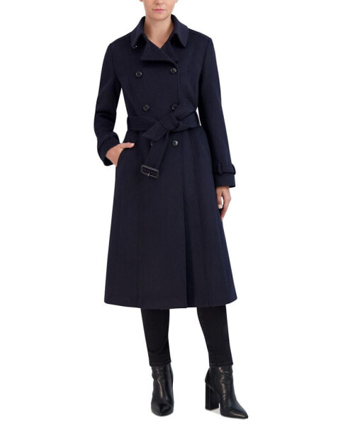 Women's Double-Breasted Belted Wool Blend Trench Coat