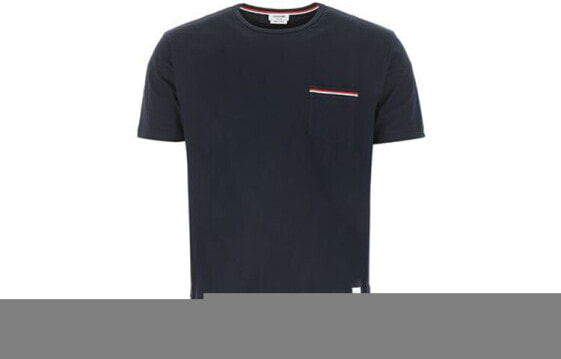 THOM BROWNE汤姆·布朗 Tricolour accent T-shirt 罗缎饰袋短袖 夏T恤 男款 海军蓝 / Футболка THOM BROWNE Tricolour MJS010A-1454-415