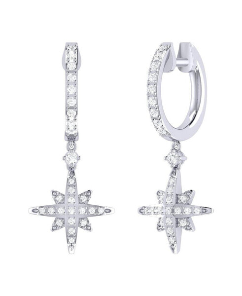 Supernova Design Sterling Silver Diamond Hoop Women Earring