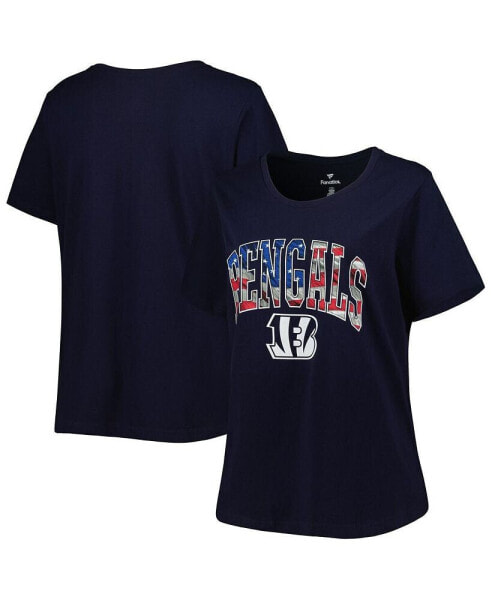 Women's Navy Cincinnati Bengals Plus Size Banner Wave V-Neck T-shirt