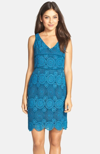 NUE by Shani 237605 Womens Sleeveless V-Neck Lace Sheath Dress Blue Size 4