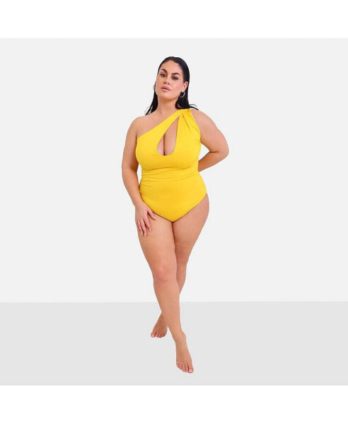Plus Size Honey Cut Out One Piece Swimsuit - Mustard