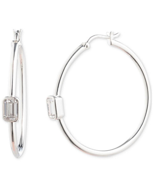 Cubic Zirconia Polished Medium Hoop Earrings in Sterling Silver, 1.52"
