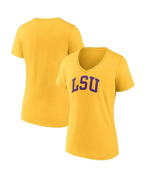 Women's Gold LSU Tigers Basic Arch V-Neck T-shirt
