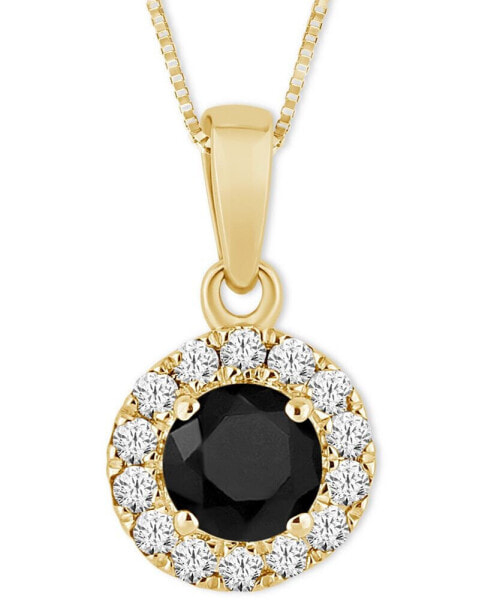 Macy's black Diamond (3/8 ct. t.w.) & White Diamond (1/10 ct. t.w.) Halo 18" Pendant Necklace in 14k Gold