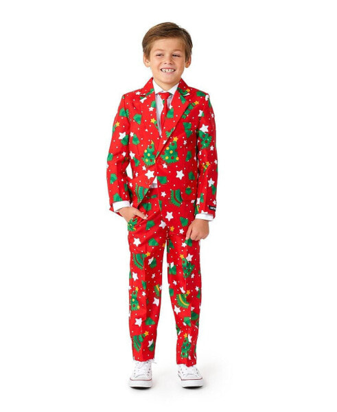 Little Boys Christmas Trees Stars Button Closure Suit Set