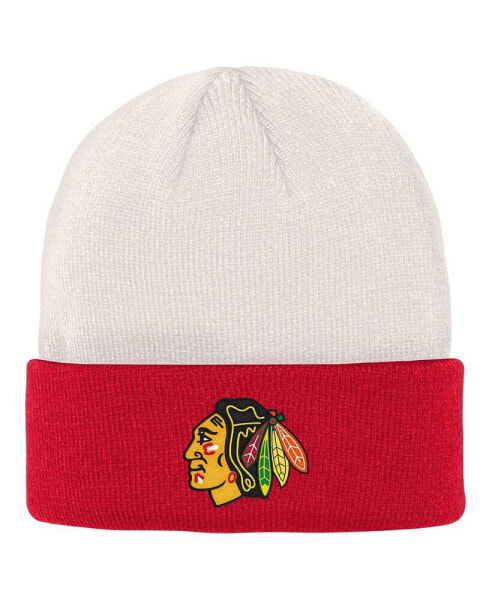 Big Boys and Girls Cream, Red Chicago Blackhawks Logo Cuffed Knit Hat