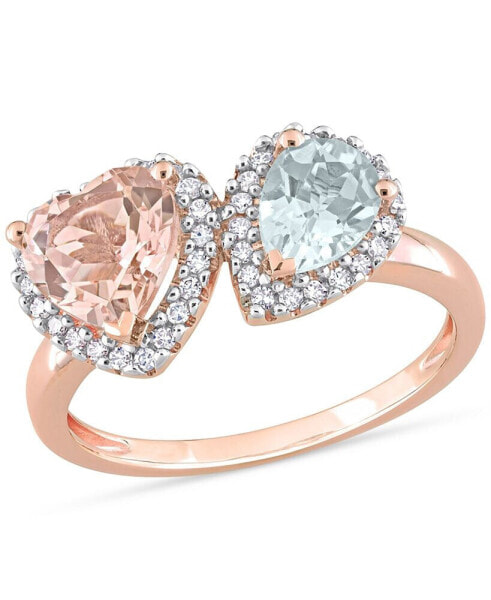 Morganite (1-1/10 ct. t.w.), Aquamarine (5/8 ct. t.w.), & Diamond (1/5 ct. t.w.) Two-Stone Ring in 14k Rose Gold