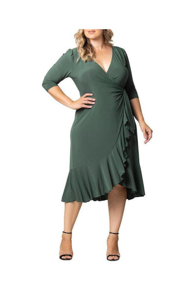 Plus Size Whimsy Ruffled Midi Wrap Dress