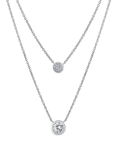 Double Layered Bezel Set 16" + 2" Cubic Zirconia Chain Necklace in Gold Over Sterling Silver