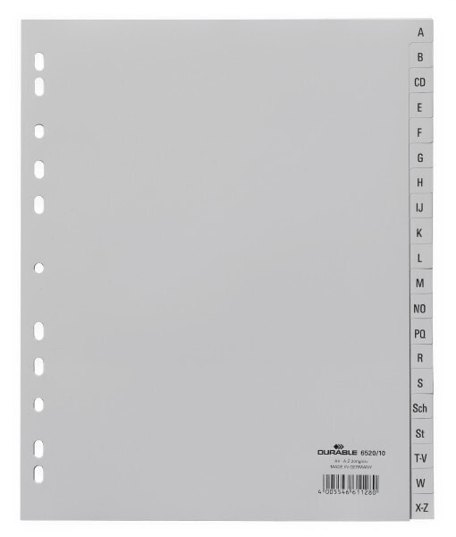 Durable 652010 - Alphabetic tab index - Grey - Portrait - A4 - 245 mm - 297 mm