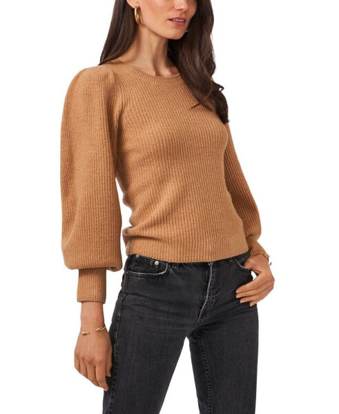 Women's Balloon Sleeve Crew Neck Rib Sweater