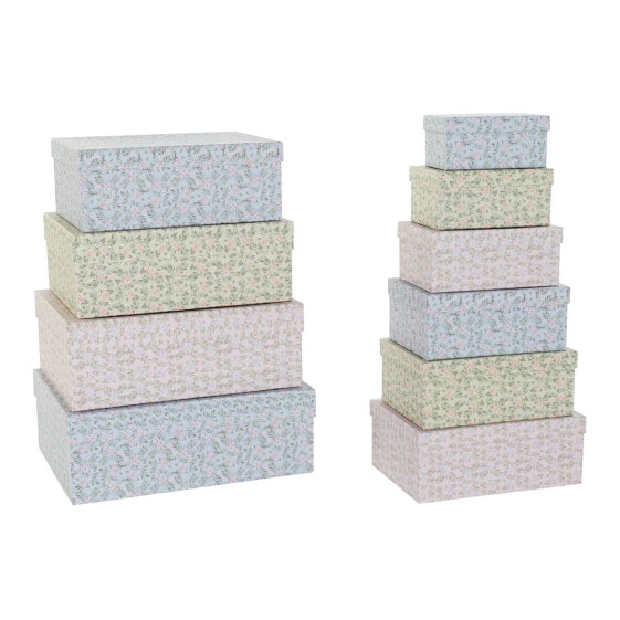 Set of Stackable Organising Boxes DKD Home Decor Yellow Blue Pink Cardboard Flowers 43,5 x 33,5 x 15,5 cm (2 Units) (1 Unit)