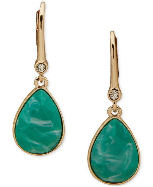 Gold-Tone Pavé & Tear-Shape Stone Drop Earrings