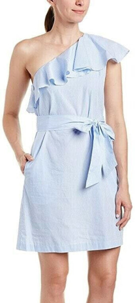 Платье с одним плечом из хлопка Donna Morgan 240013 в размере 16, синее офисное
