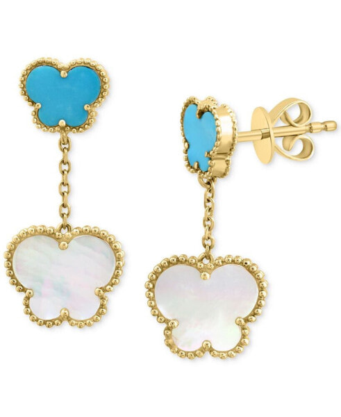 EFFY® Mother of Pearl & Turquoise Butterfly Drop Earrings in 14k Gold