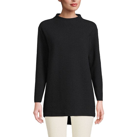 Women's Petite Long Sleeve Textured Pique Funnel Neck Tunic