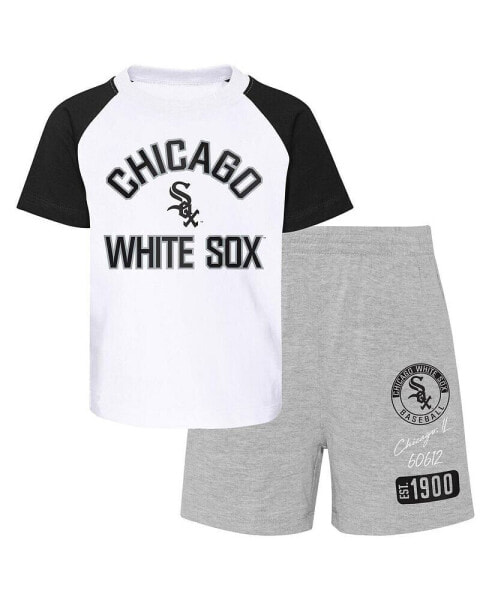 Toddler Boys and Girls White, Heather Gray Chicago White Sox Two-Piece Groundout Baller Raglan T-shirt and Shorts Set